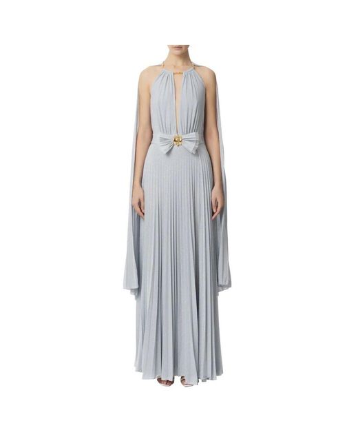 Elisabetta Franchi Gray Blaues Lurex-Jersey-Abendkleid