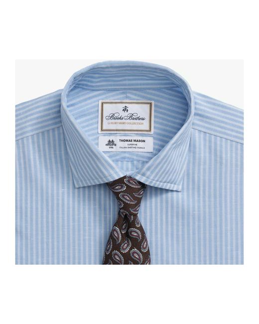 Brooks Brothers Hellblaues gestreiftes regular fit baumwoll-leinen-hemd mit englischer spread-kragen in Blue für Herren
