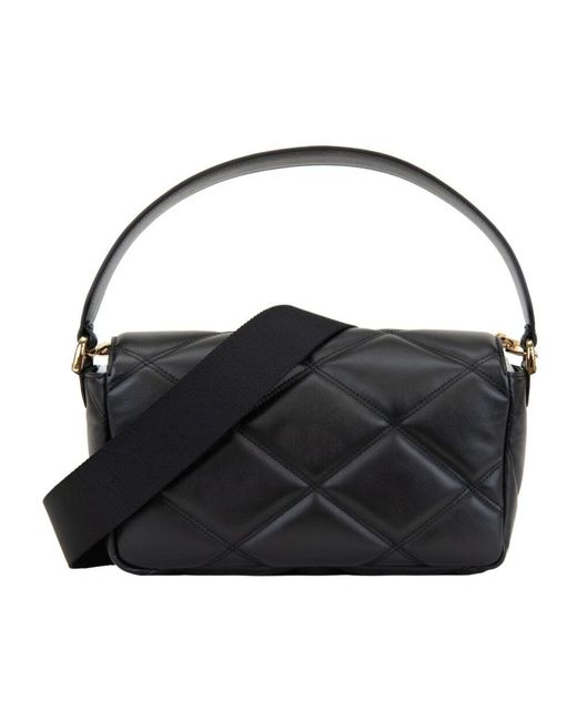 Versace Black Gesteppte Leder-Schultertasche Mit Magnetknopf