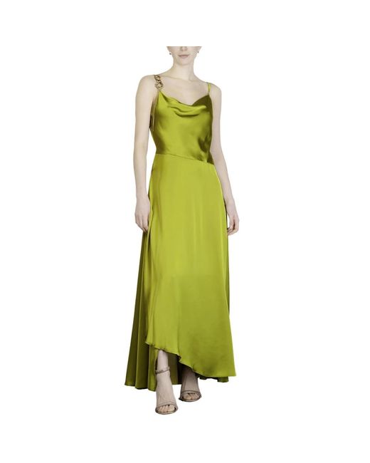 Vestido verde de satén con abertura lateral SIMONA CORSELLINI de color Green