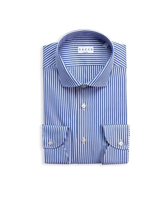 Xacus Overhemden ,Blauw ,Katoen Gestreept Popeline Tailor Fit Overhemd in het Blue voor heren