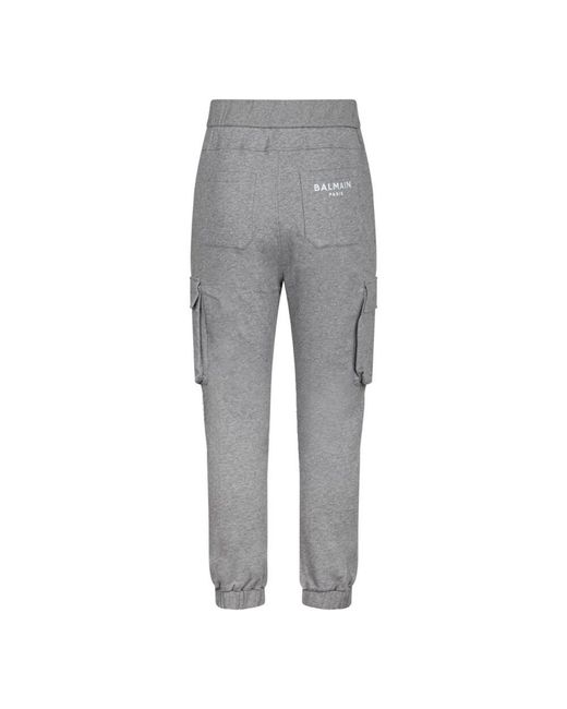 Balmain Graue Cargo Jogger Mit Logo-Print in Gray für Herren