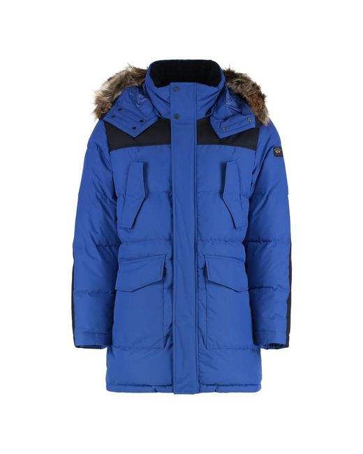 Paul & Shark Jassen ,Blauw ,Polyester Gewatteerde Gewatteerde Donsjack Met Bont in het Blue voor heren