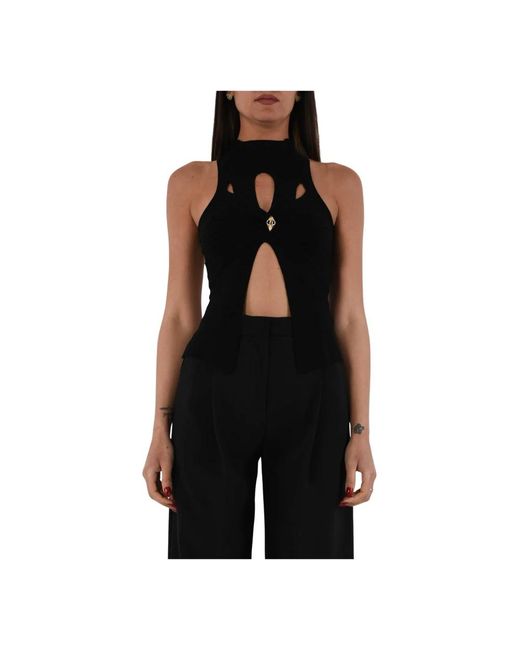 Elisabetta Franchi Tops ,Zwart ,Geribbelde Tanktop Met Cut-Out in het Black