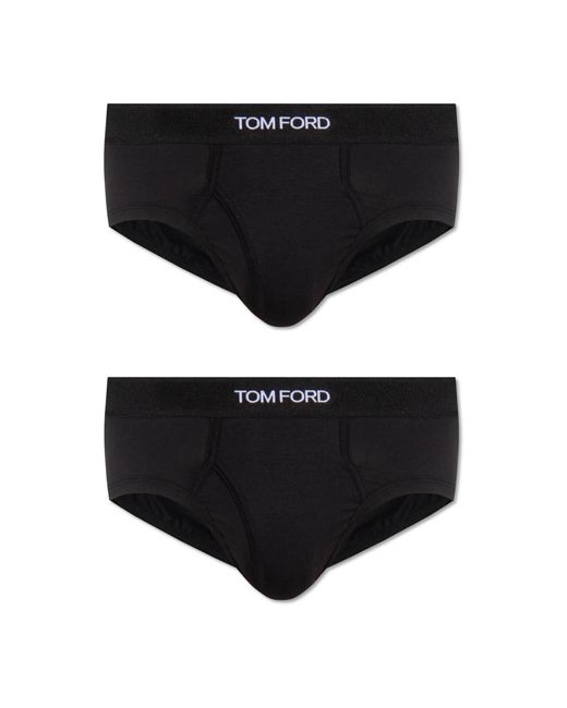 Tom Ford Ondergoed ,Zwart ,Katoen Branded Briefs Two-Pack in het Black voor heren