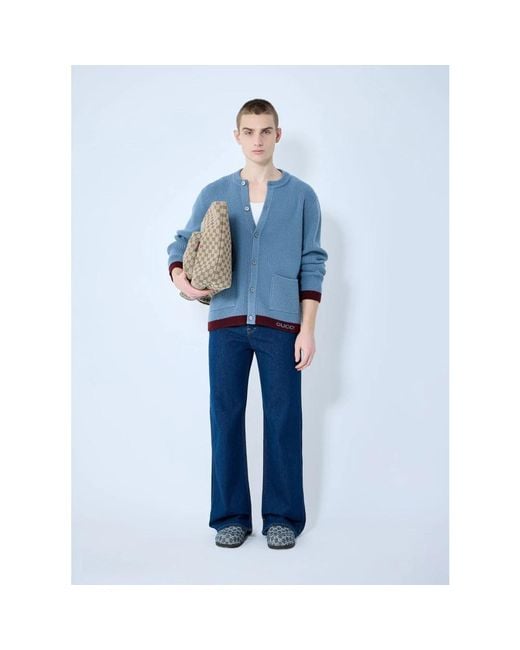 Gucci Straight-Leg Denim Jeans Mit Rosenstickerei in Blue für Herren