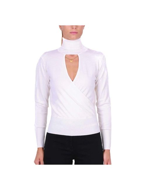 Elisabetta Franchi White Woll rollkragenpullover mit front cutout