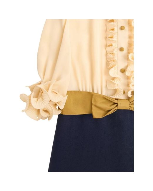 Valentino Blauwe Jurk Met Ruches En Strikdetail in het Blue