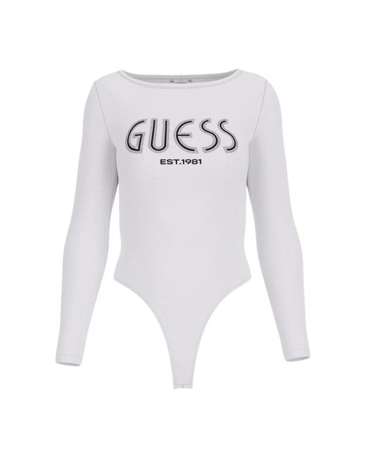 Guess Witte Top Met Hotfix Lange Mouw in het White