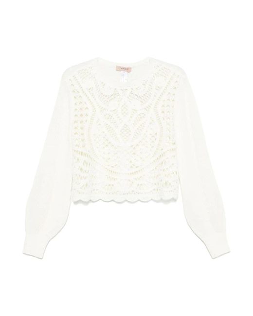 Twinset White Round-Neck Knitwear