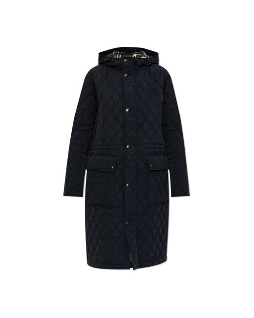 Burberry Blue Gesteppter Daunenmantel Mit Kapuze