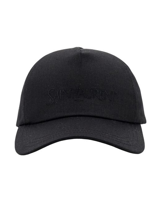 Saint Laurent Black Schwarze gabardine kappe mit gebogenem schirm