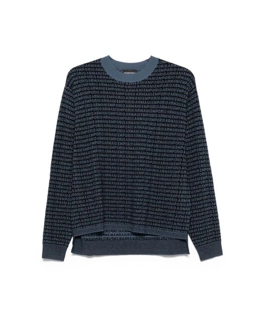 Emporio Armani Blue Round-Neck Knitwear for men