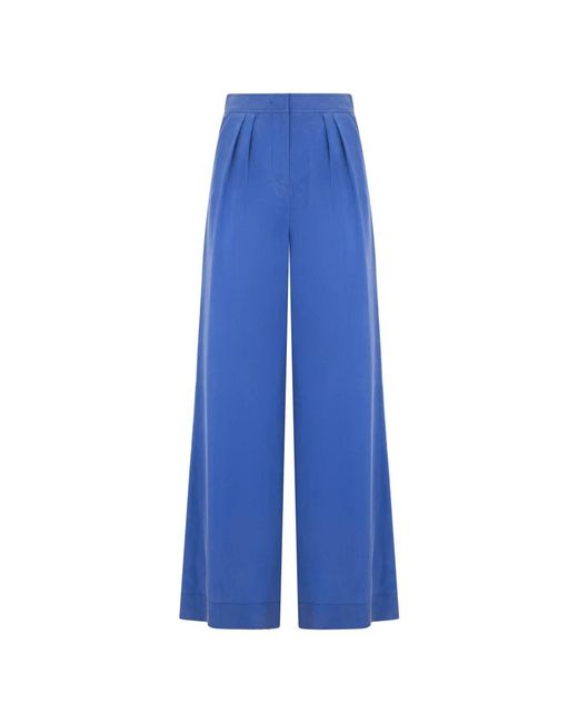 Alberta Ferretti High-Rise Plissé Zijden Broek Met Wijde Pijpen in het Blue