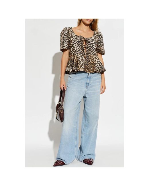 Ganni Dierenprint Top in het Black