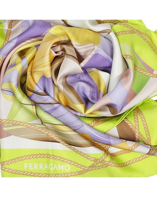 Ferragamo Green Women Sailing Print Silk Foulard