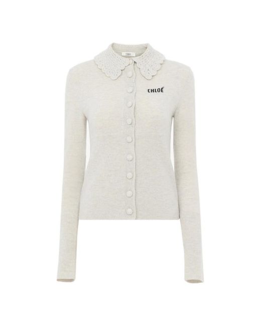 Chloé Truien & Vesten ,Grijs ,Wol Aansluitend Logo Vest Van Wol in het White