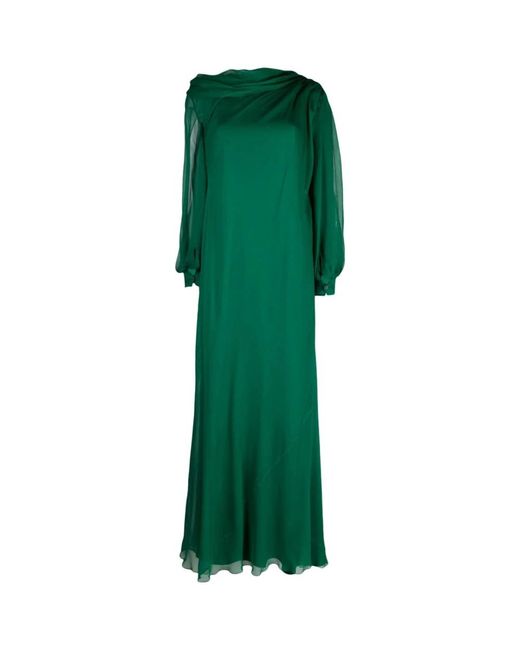 Alberta Ferretti Green Asymmetric Long-sleeved Gown