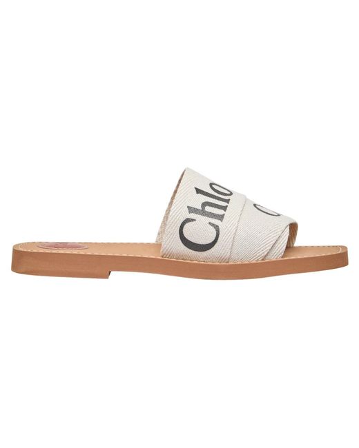 Chloé White Logo print woody sandalen