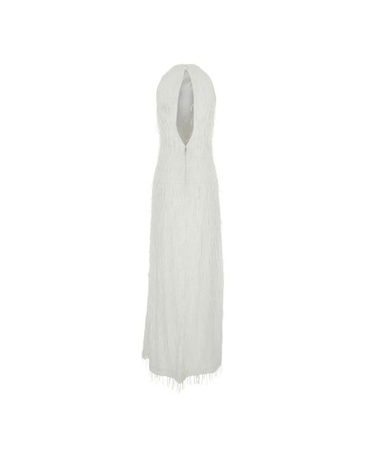 ROTATE BIRGER CHRISTENSEN White Schimmernde Fransen Weißes Langes Kleid