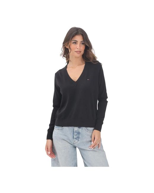 V-Neck Knitwear di Tommy Hilfiger in Black