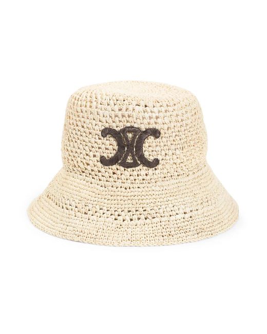 Céline Natural Beiger Raffia Eimerhut Mit Logo