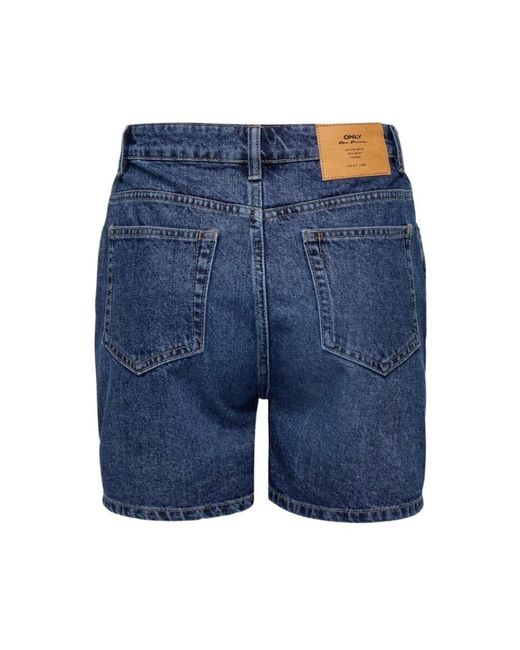 ONLY Korte Broeken ,Blauw ,Denim Hoge Taille Mom Fit Denim Shorts in het Blue