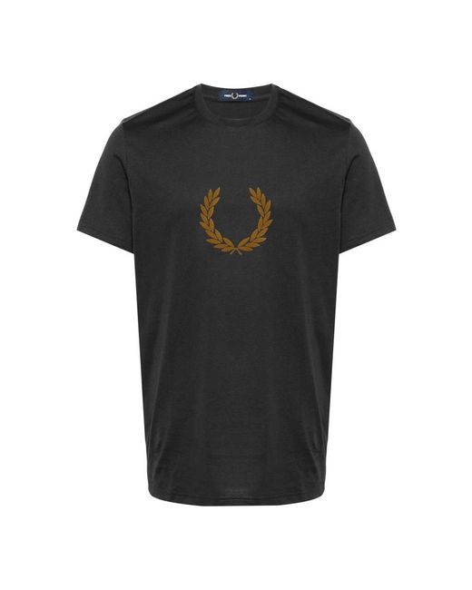 Fred Perry Tops ,Grijs ,Katoen Donkergrijze Flocked Laurel Wreath T-Shirt in het Black voor heren