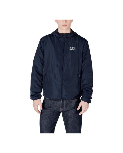 EA7 Jassen ,Blauw ,Polyester Hooded Zip Jacket in het Blue voor heren
