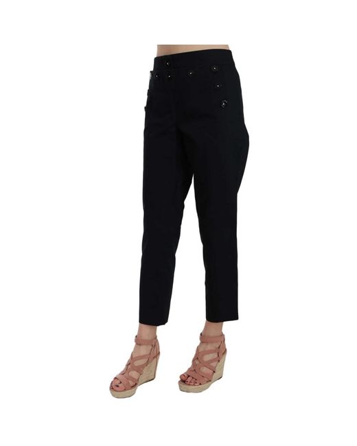 Dolce & Gabbana Black Cropped Front Button Embellished Pants