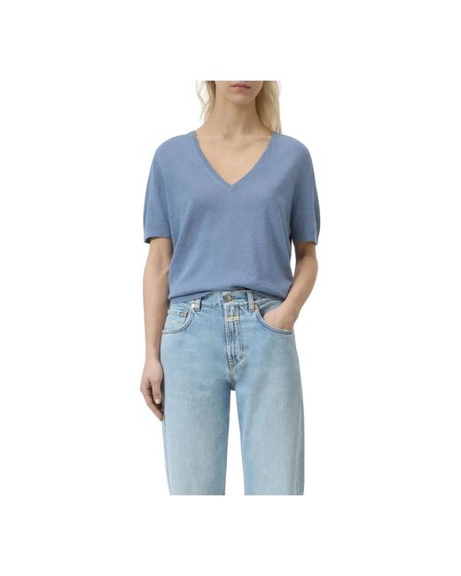 Closed V-Hals Gebreide Top in het Blue