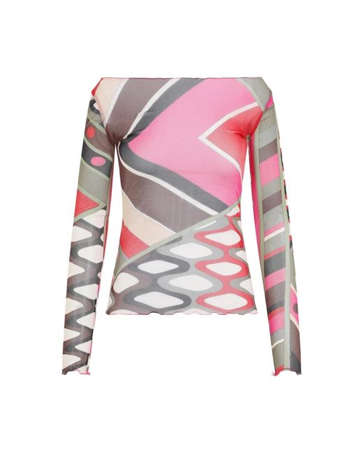 Emilio Pucci Pink Geometrischer print off-shoulder t-shirt