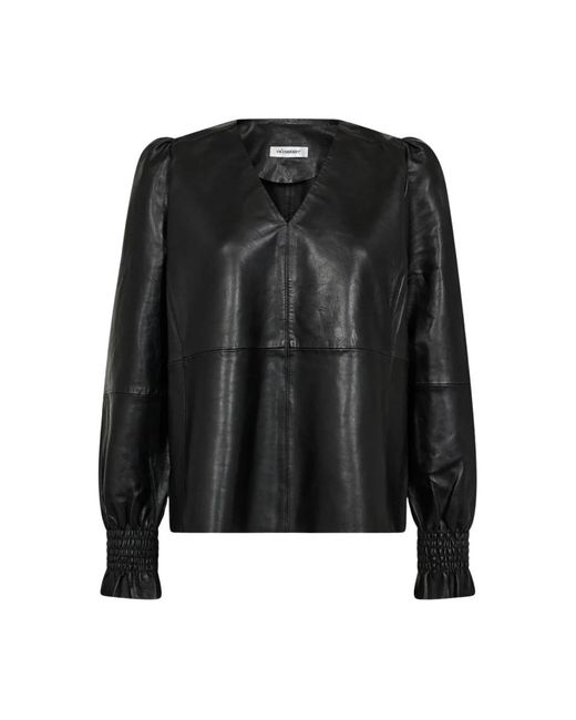 co'couture Leren V-Blouse in het Black