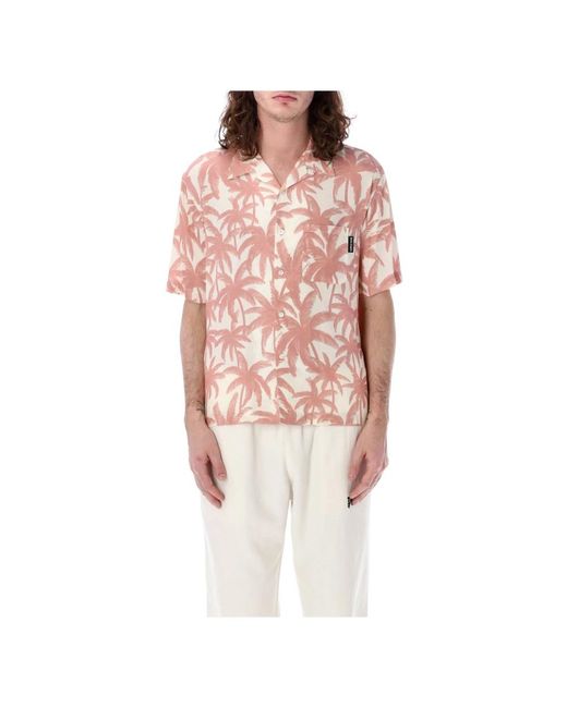 Palm Angels Pink Short Sleeve Shirts for men