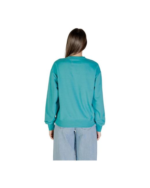 Calvin Klein Hoodies & Sweatvesten ,Blauw ,Katoen Gedrukte Ronde Hals Sweatshirt in het Blue