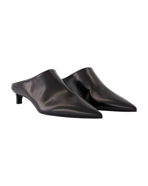 Jil Sander Zwarte Leren Puntige Neus Instap Sandalen in het Black