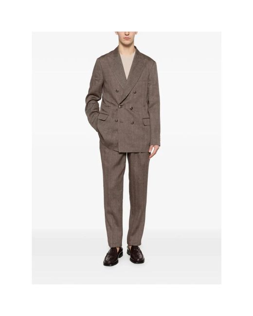 Brunello Cucinelli Brown Double Breasted Suits for men