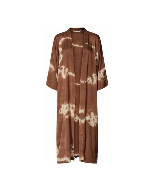 Tie-dye print kimono leela cacao di Rabens Saloner in Brown