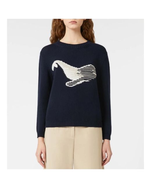 Weekend Blauwe Corduroy Sweater Crewneck Regular Fit in het Black