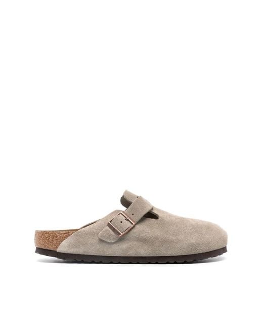 Birkenstock Gray Graue Leder Slip-On Sandalen