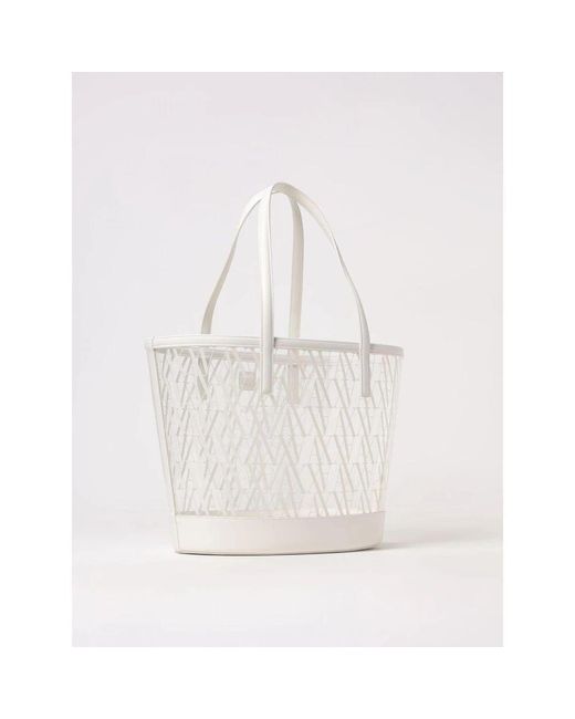 ARMANI EXCHANGE White Tote Tasche Mit Lederbesatz