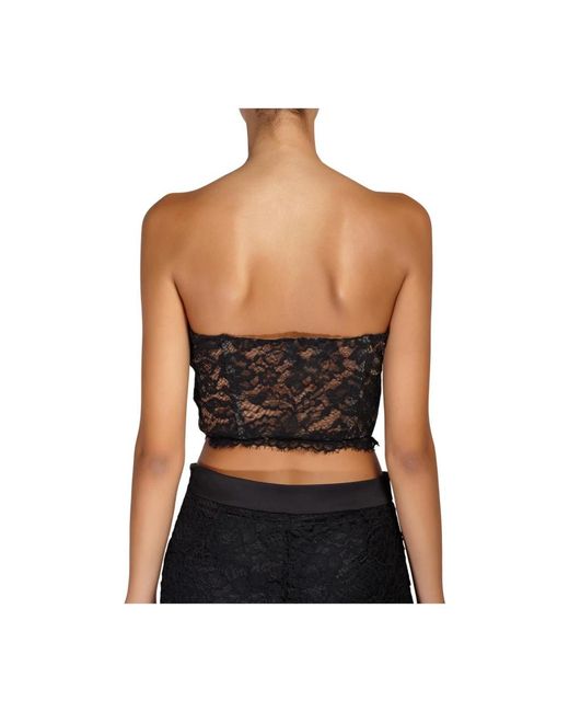 Doris S Tops ,Zwart ,Elegante Kant Crop Top in het Black