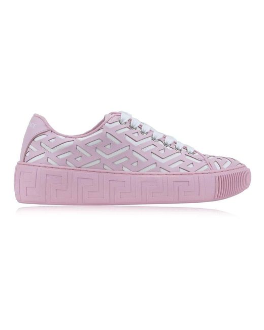 Versace Purple Weiße und rosa leder-sneaker mit schnürung