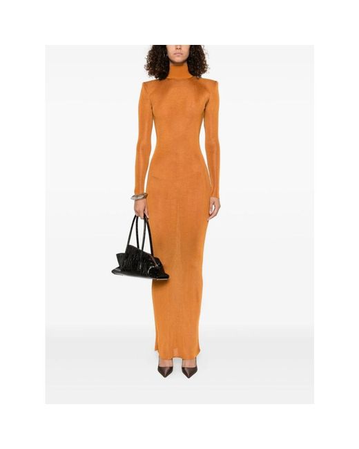 Self-Portrait Kleedjes ,Viscose Gebreide Maxi Jurk in het Orange
