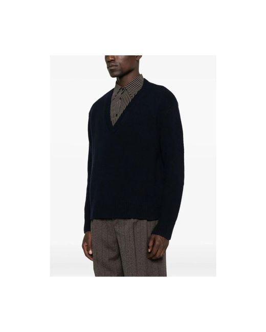 Dries Van Noten Blauwe V-Hals Trui in het Black voor heren