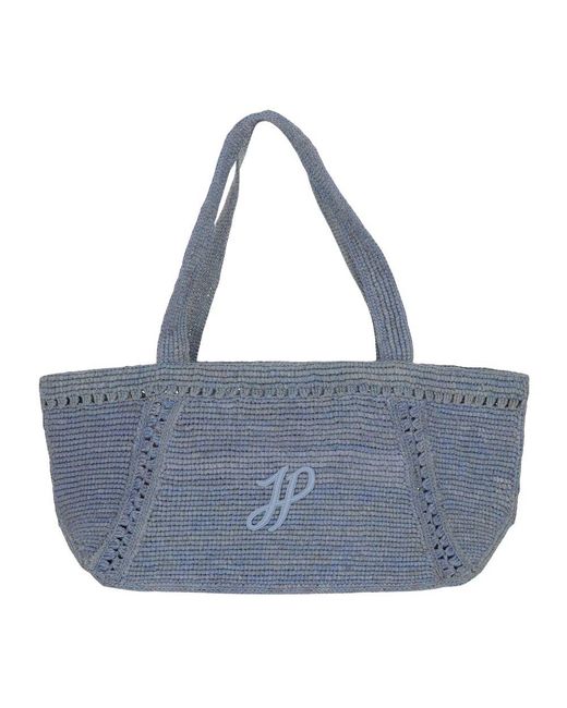Patou Blue Blaue Raffia Schultertasche