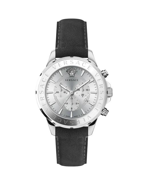 Signature chrono orologio in pelle argento acciaio di Versace in Metallic da Uomo