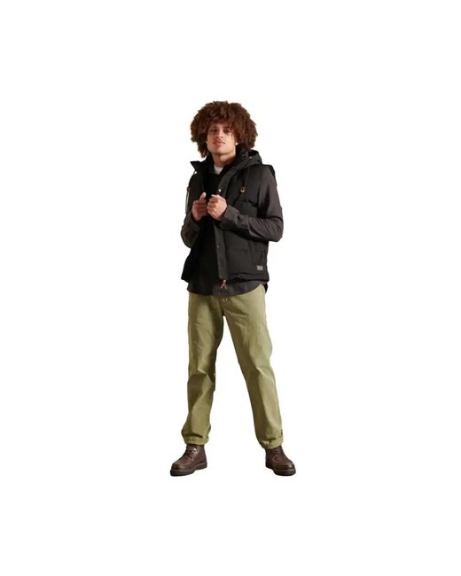 Superdry Jassen ,Zwart ,Everest Mouwloos Hooded Puffer Vest in het Black voor heren
