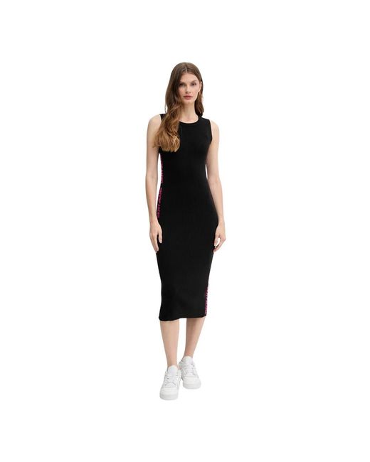 DKNY Ribbed Midi Jurk in het Black