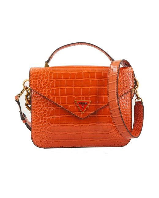 Elegante borsa a manico superiore con patta di Guess in Orange